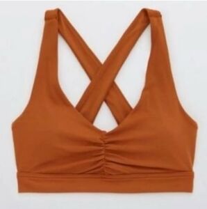NWT Aerie OFFLINE By Aerie Real Me Earth Brown Ruched Sports Bra